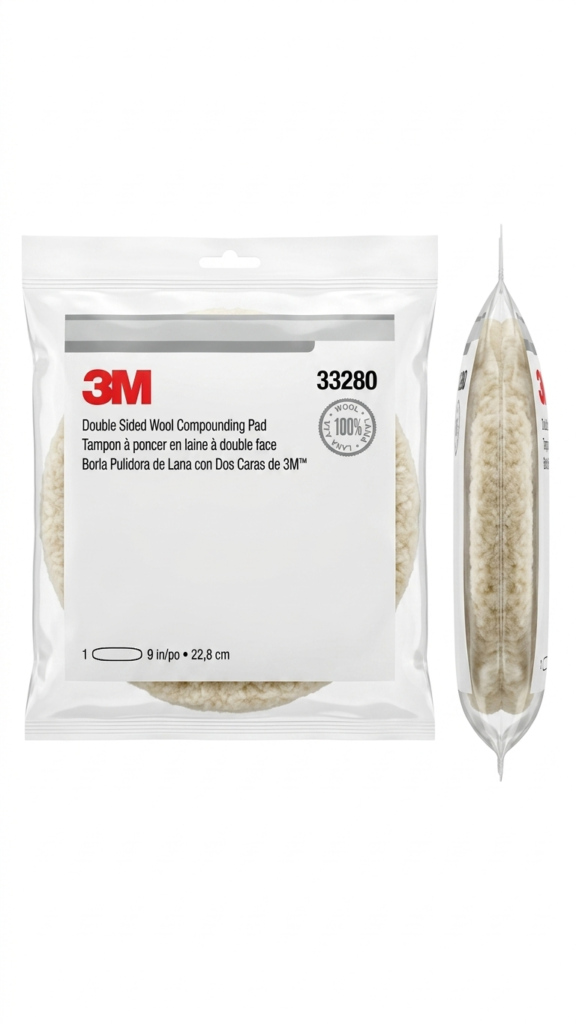 Borla Pulidora 3M™ Double Sided Wool Compounding Pad 9” — Doble Cara para Corrección Agresiva de Pintura