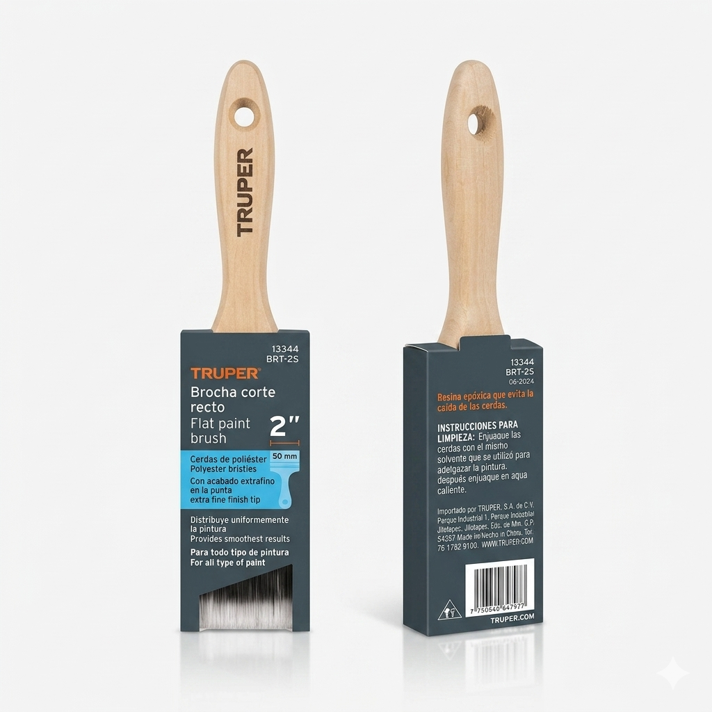 Brocha Truper BRT — Cerdas Sintéticas Corte Recto Mango de Madera (1" a 4")