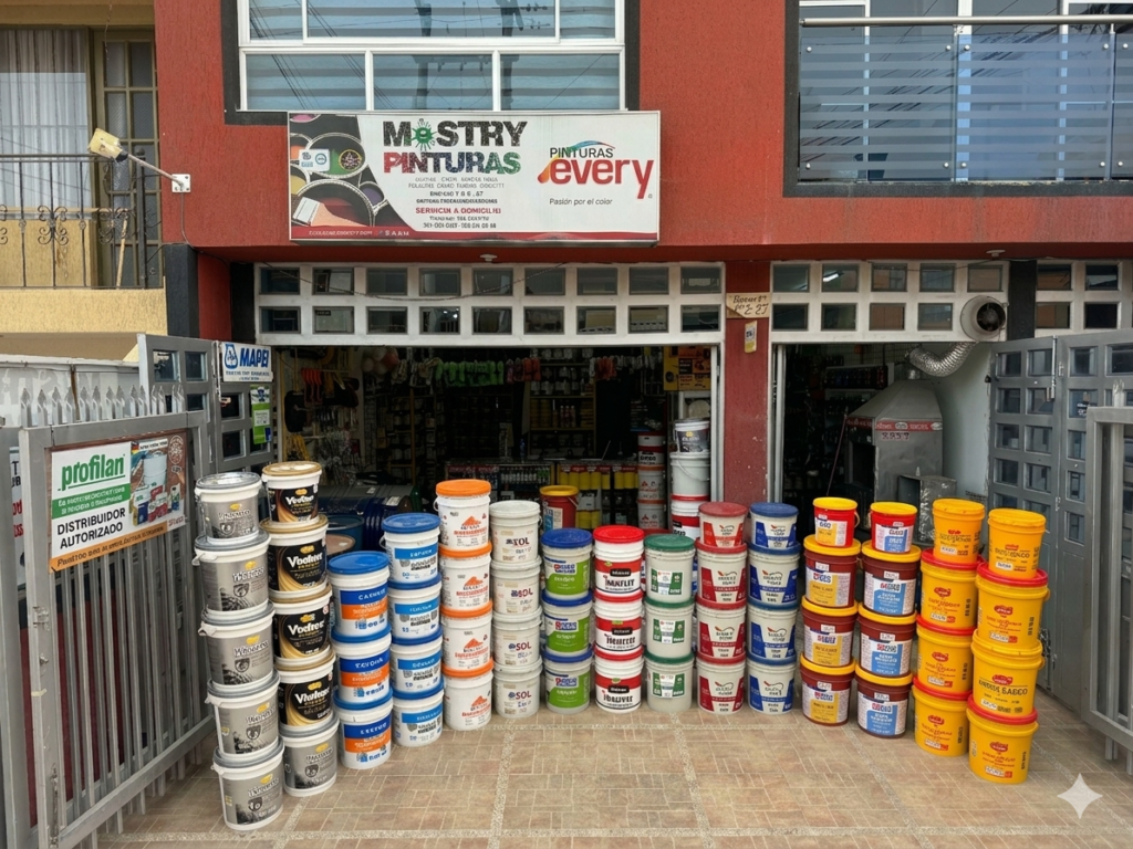Fachada de Mostry Pinturas - Sede Tabio en Carrera 1 # 2-27, distribuidor autorizado de pinturas Every y Profilan